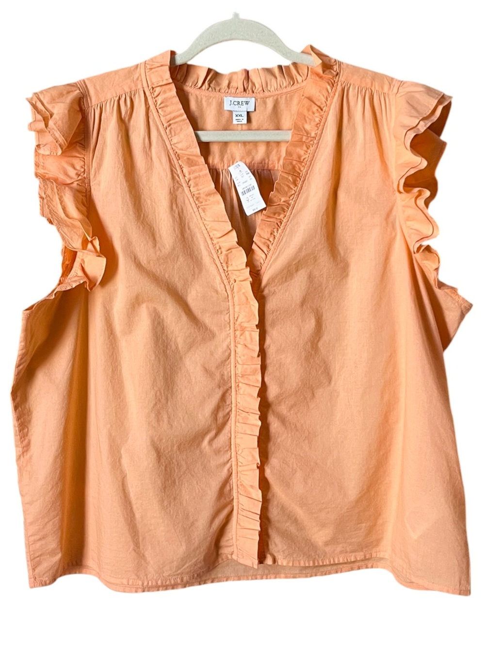 J.Crew NWT Apricot Orange Ruffle Trim Sleeveless Cotton Popover Blouse XXL